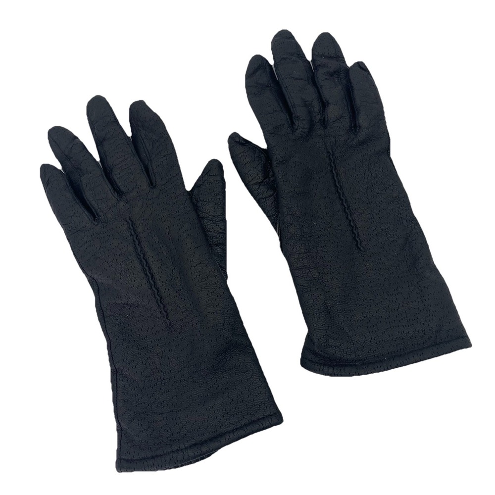 FOWNES Black Leather Gloves Vintage Women Size 6.5 WPL9522 Lined Soft Supple 9"L